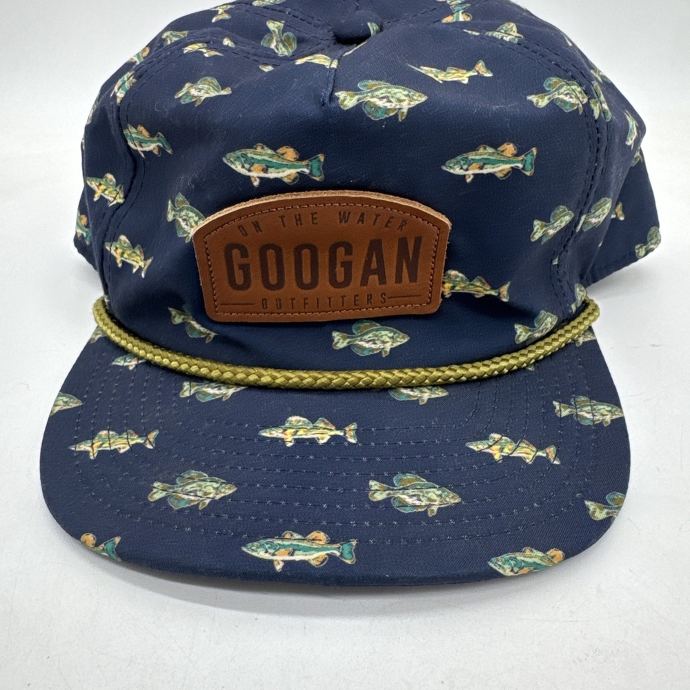 Googan Squad On The Water Hat Snap-Back Navy Blue Green Fish All Over